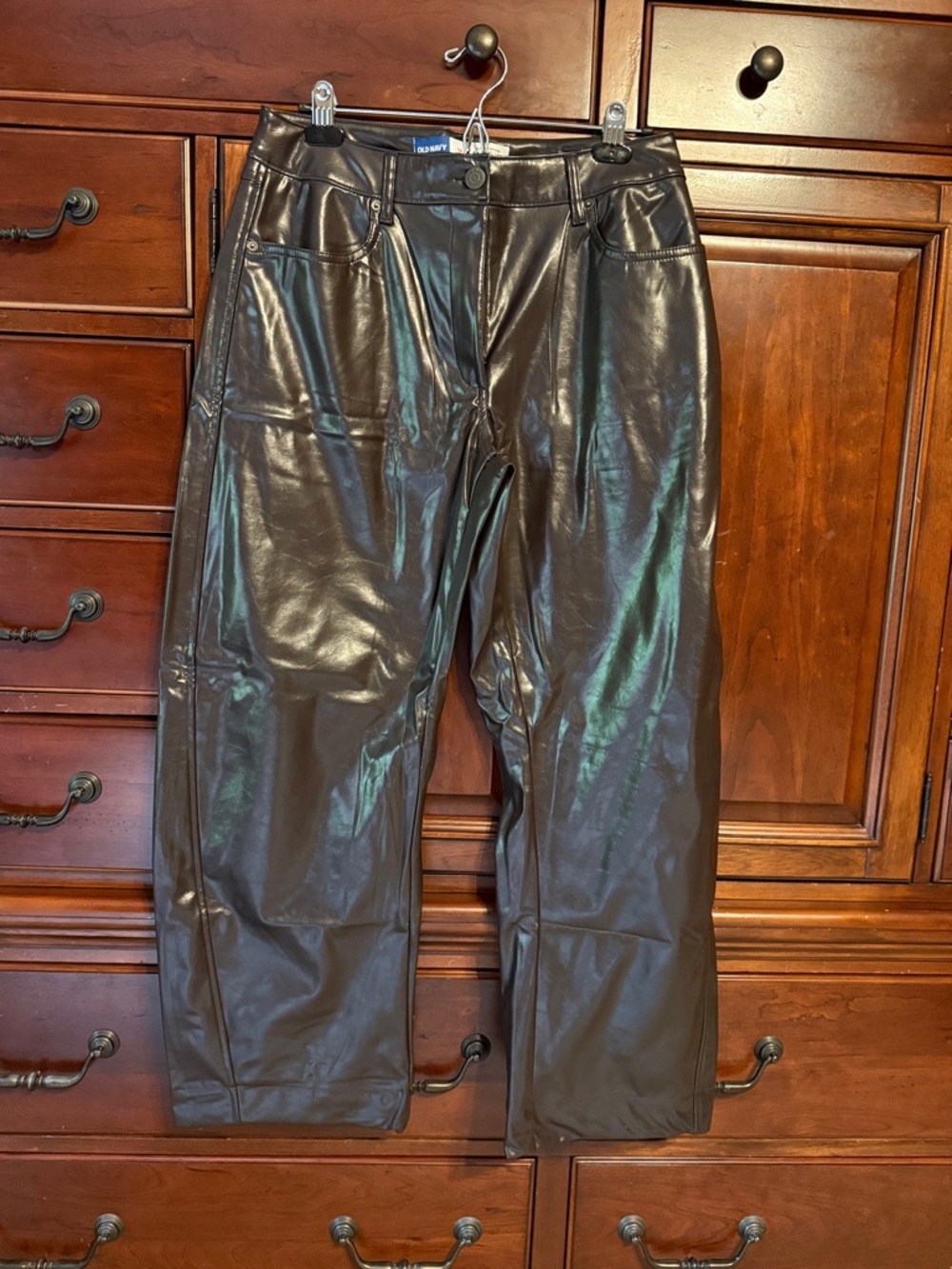 Old Navy Faux Leather Pants - Extra High Waist Barrel Leg Brown, Size 10